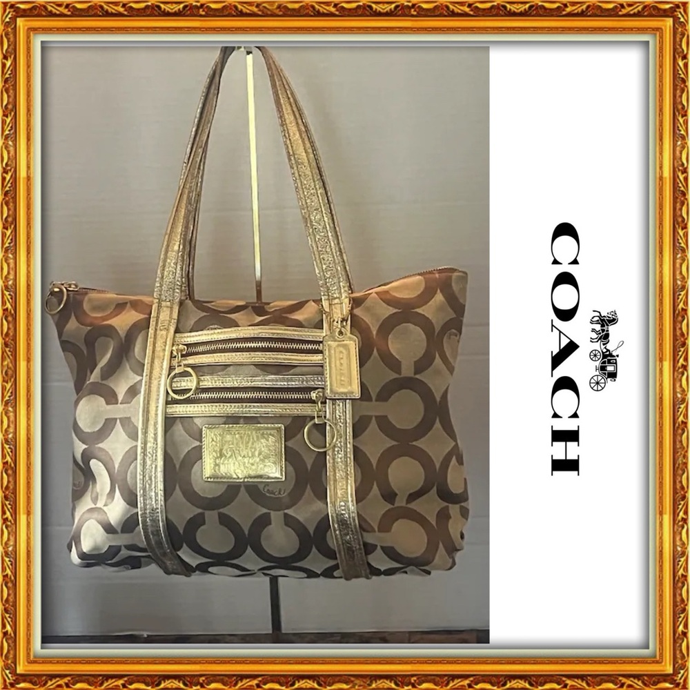 Coach Carryall Poppy Signature Op Art Glam Jacquard Tote!!